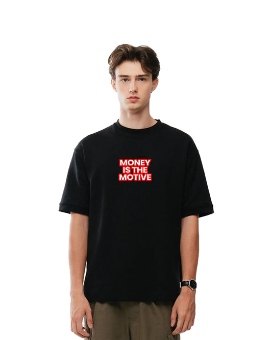 Printed Round Neck Cotton Blend Black T-Shirt