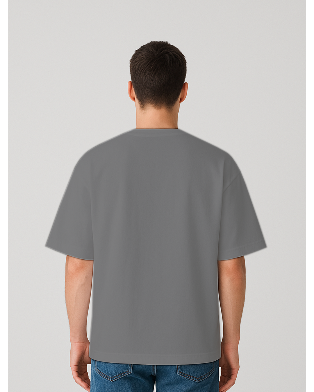 Over-size Printed Round Neck Cotton Blend Black T-Shirt