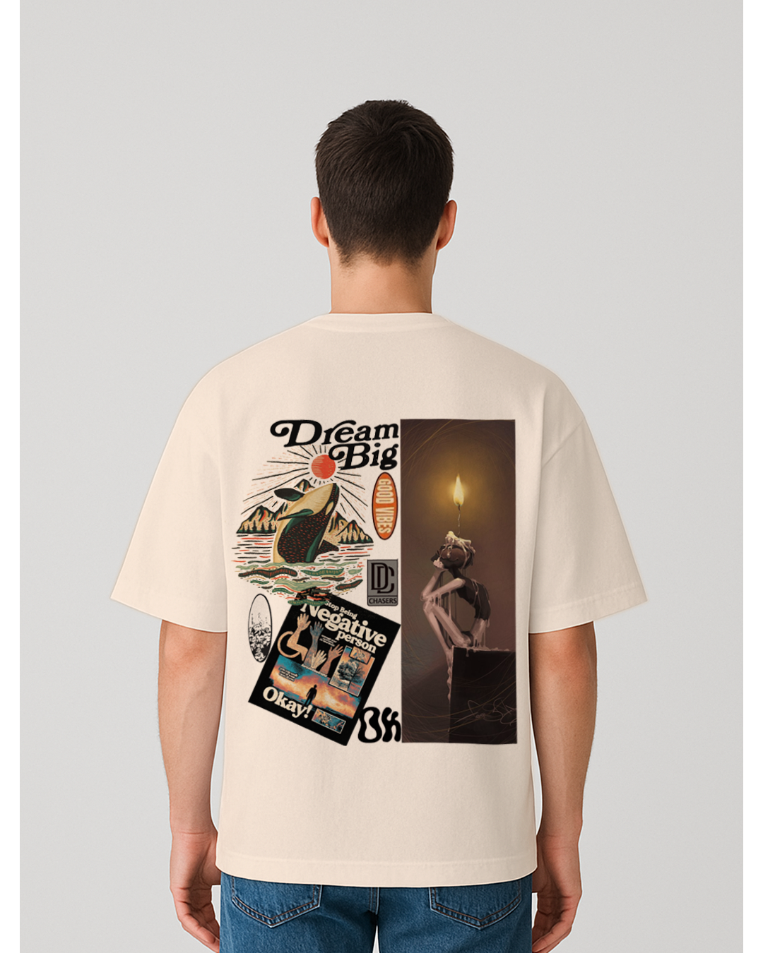 Over-size Printed Round Neck Cotton Blend T-Shirt