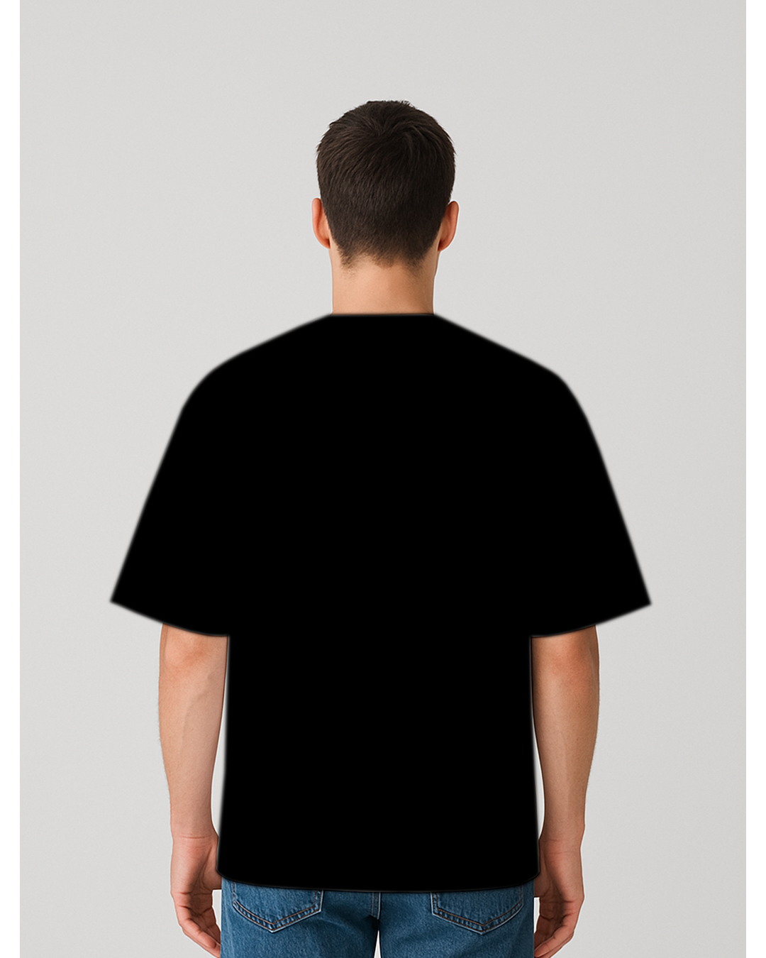 Over-sized Printed Round Neck Cotton Blend Black T-Shirt