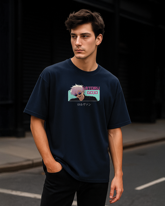 Gojo printed over-sized tshirt blue