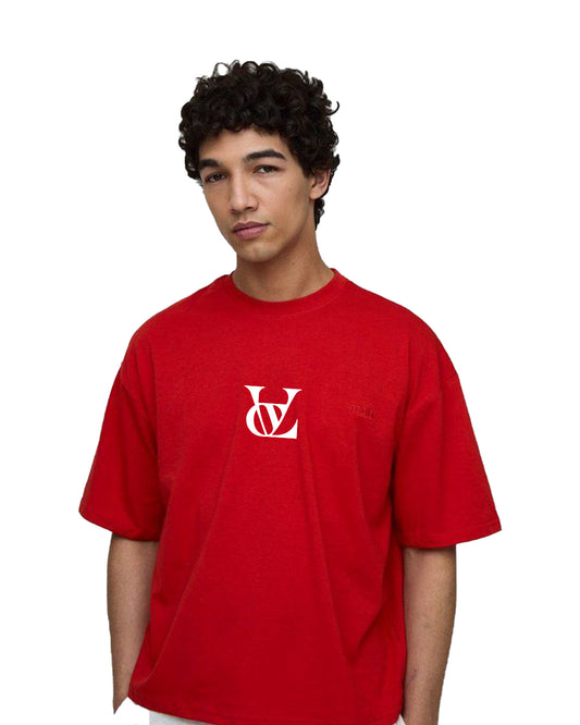 Printed Round Neck Cotton Blend Red T-Shirt