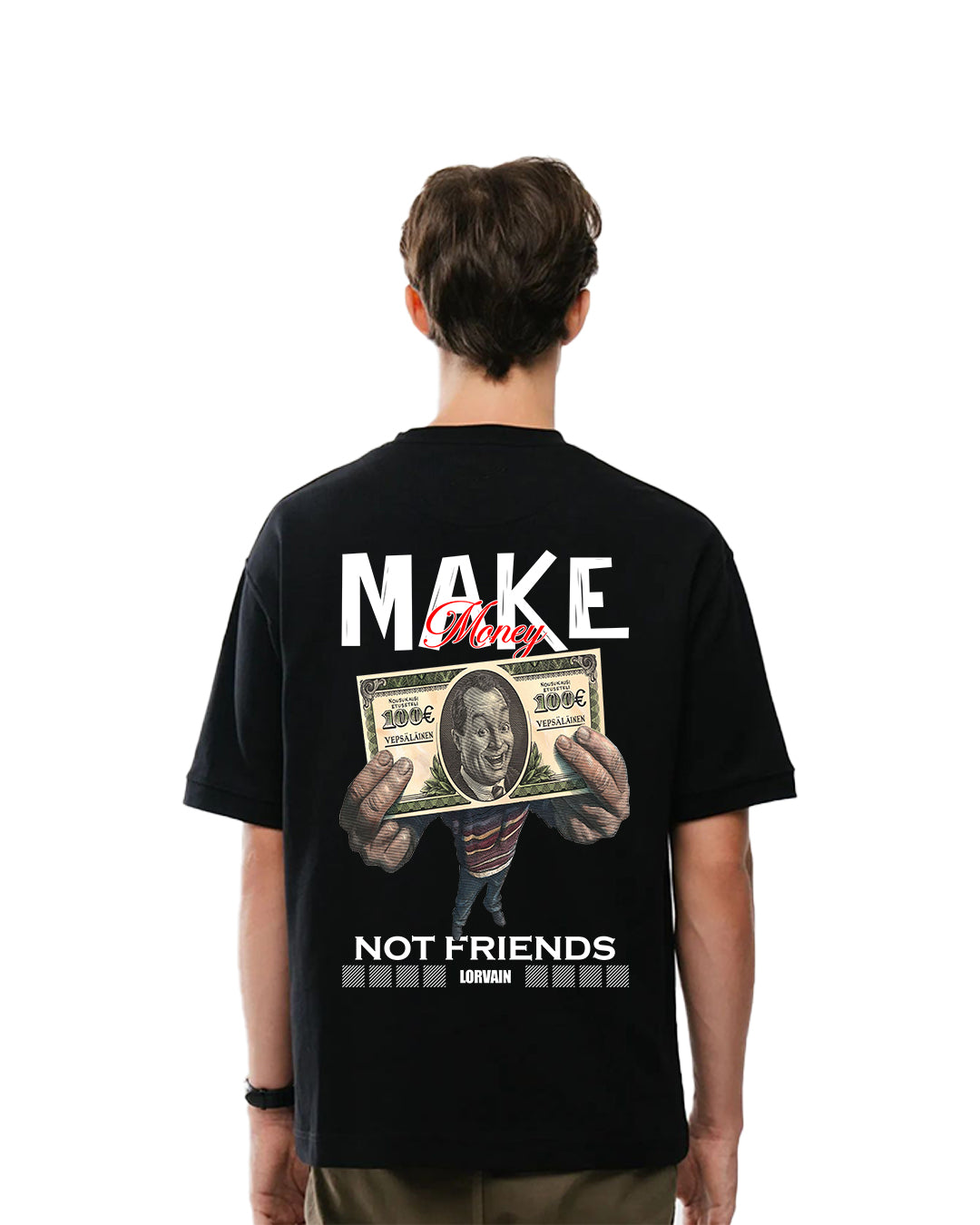 Printed Round Neck Cotton Blend Black T-Shirt