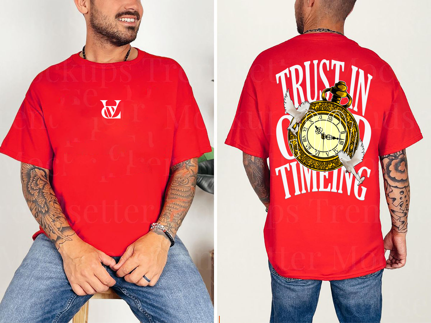 Printed Round Neck Cotton Blend Red T-Shirt