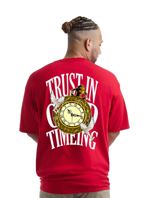 Printed Round Neck Cotton Blend Red T-Shirt
