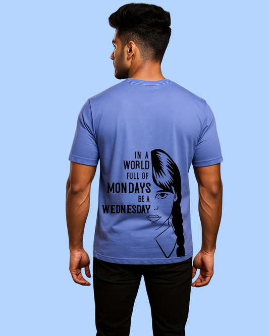 Solid Round Neck Cotton Blend Blue T-Shirt
