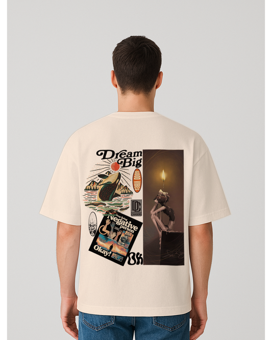 Over-size Printed Round Neck Cotton Blend T-Shirt