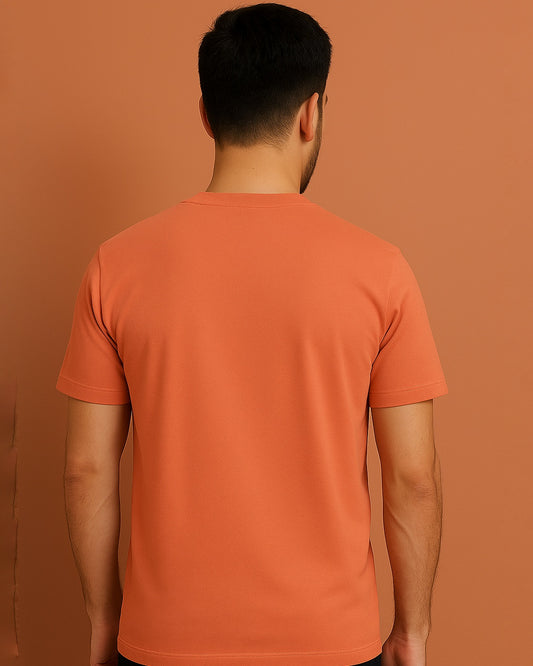 Men Solid Round Neck Pure cotton Peach