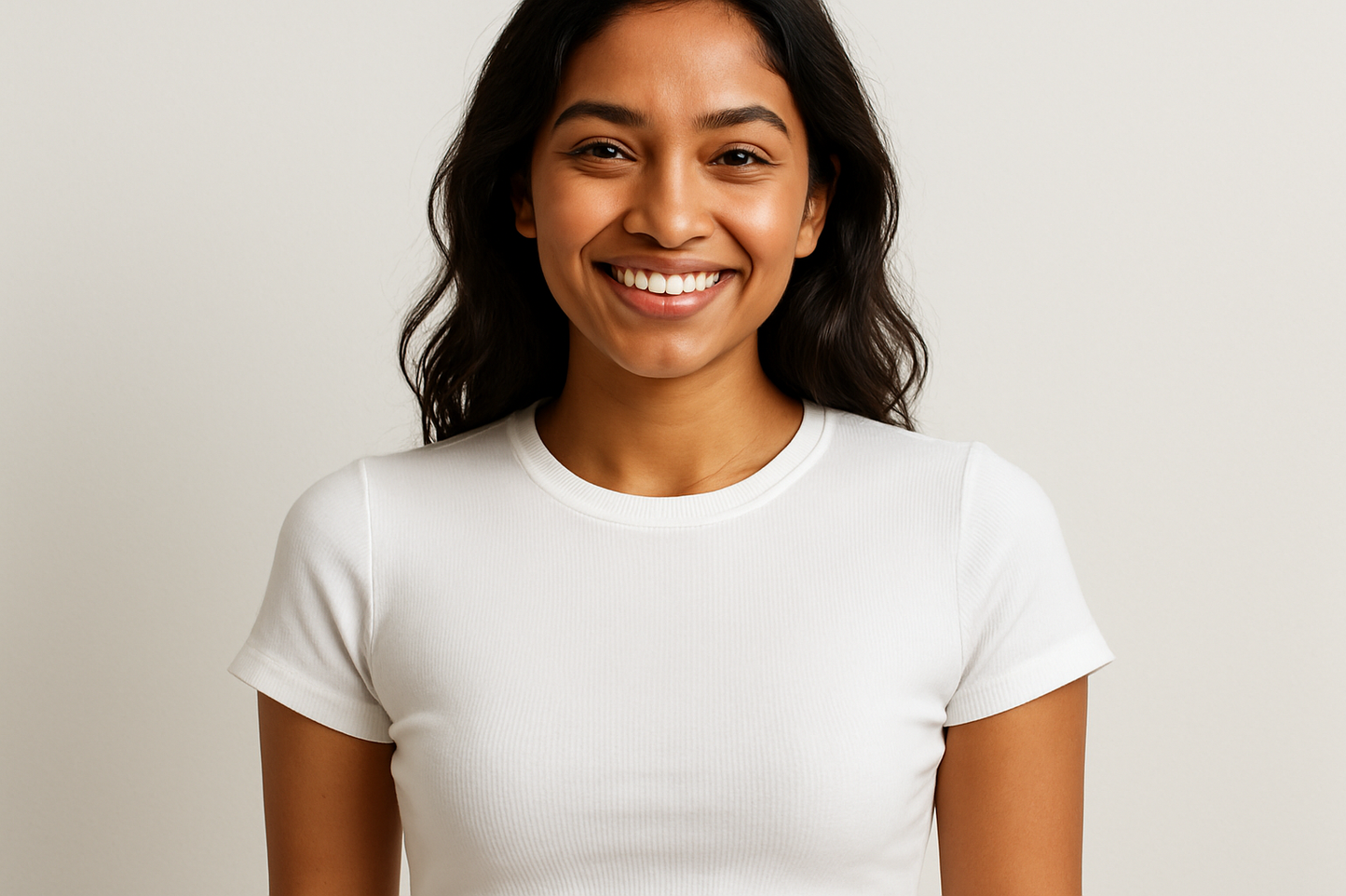 Indian woman in white short sleeve crop top - closeup