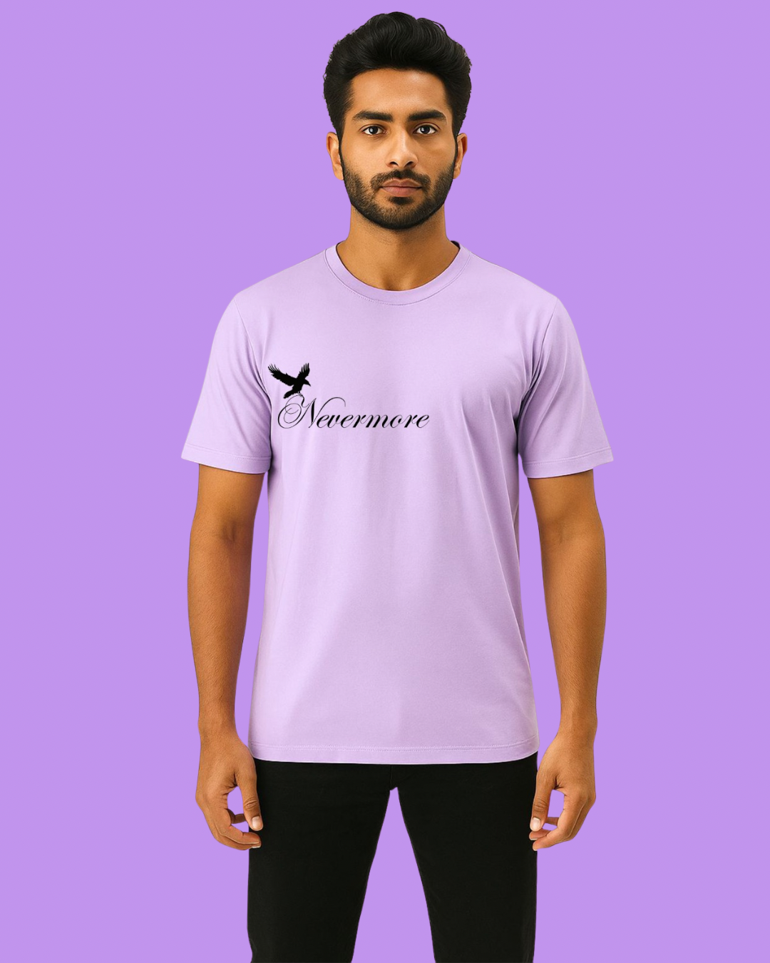 Men Solid Round Neck Cotton Blend Lavender T-Shirt