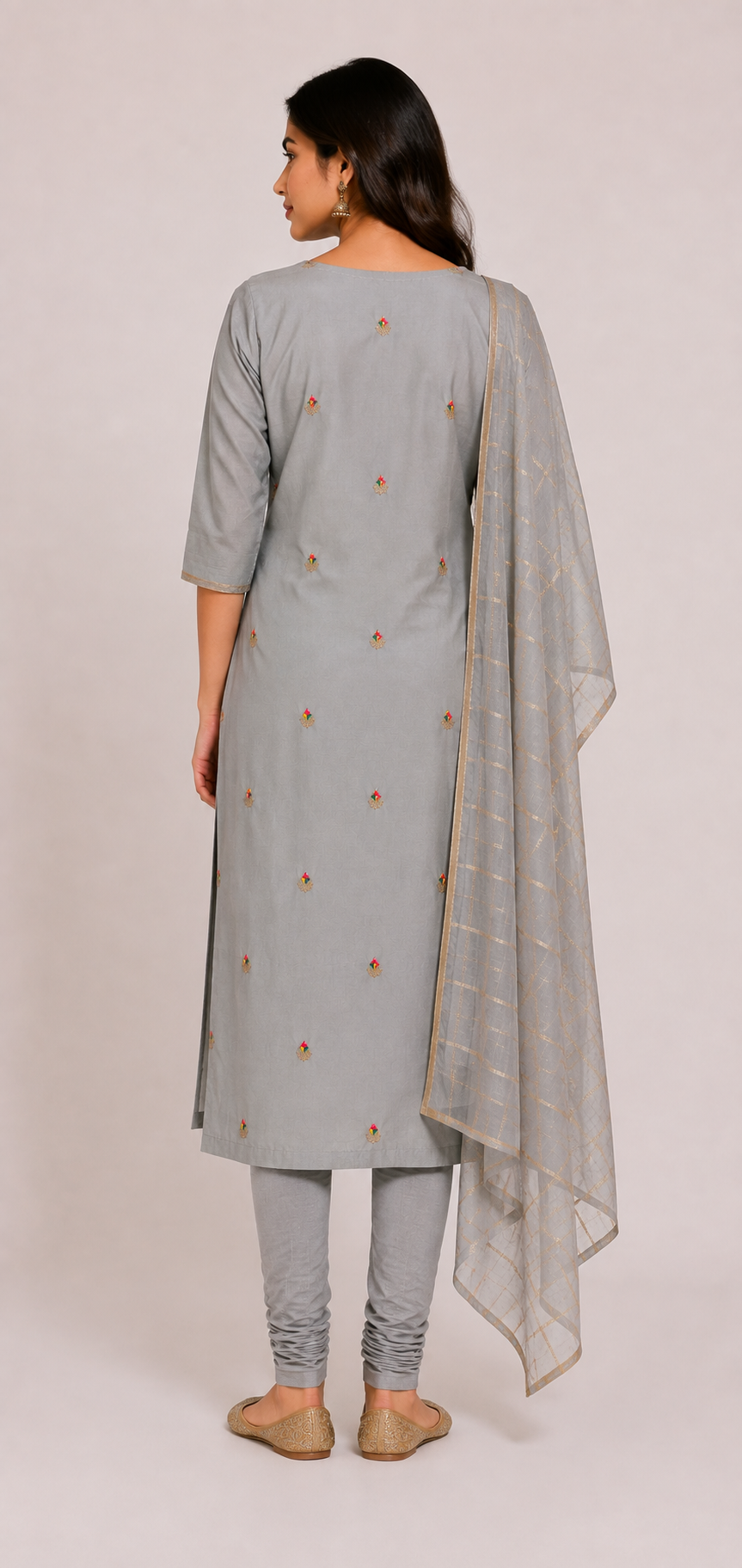 Grey Embroidered Straight Kurta Set with Dupatta | Elegant Ethnic Wear for Women
