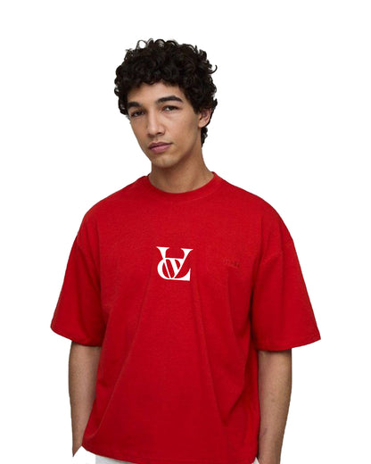 Printed Round Neck Cotton Blend Red T-Shirt